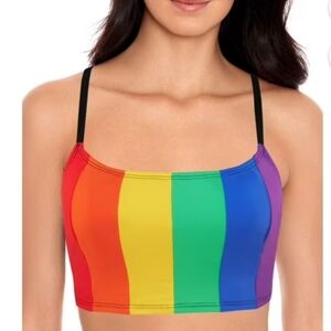 Sirena Rainbow Striped Cropped Swimsuit Bikini Tankini Top, XS